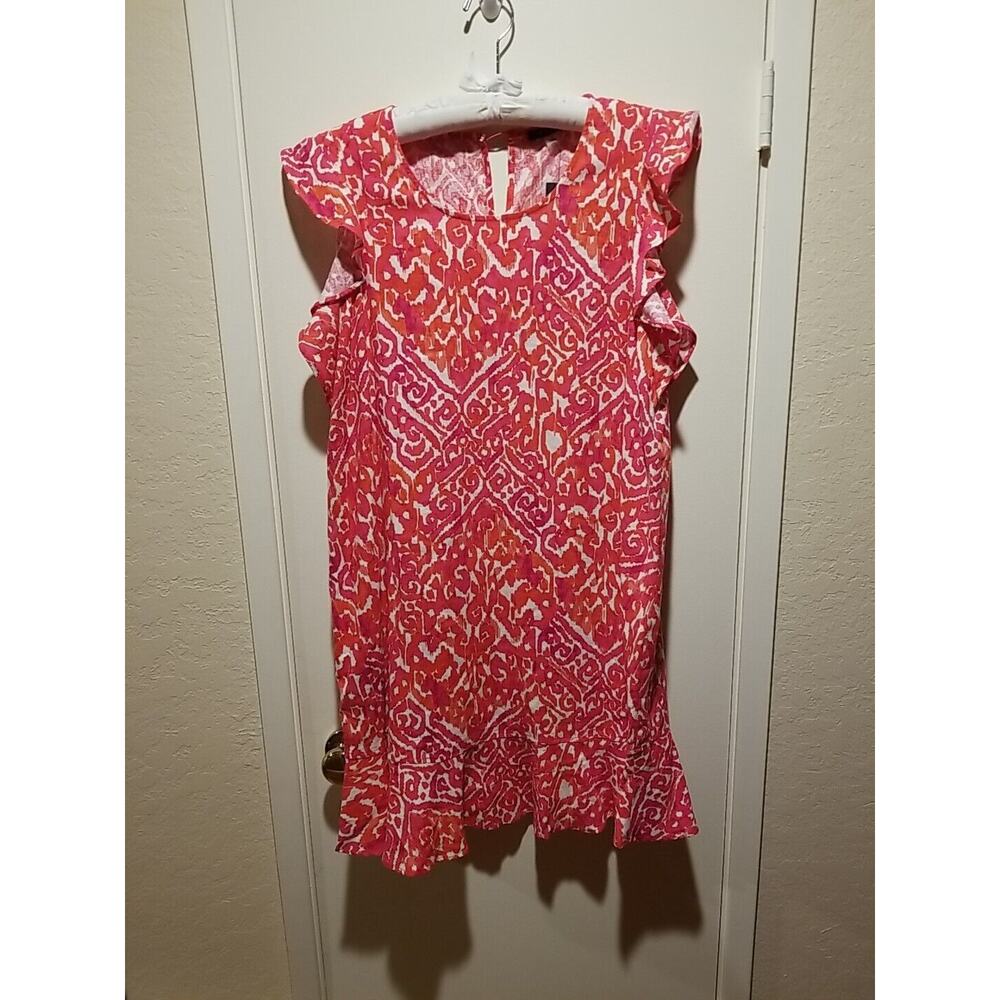 Tommy Hilfiger Linen Dress Womens 14 Sleeveless Pink Short Sundress Boho Ikats